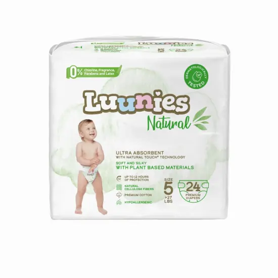 Lunnies Natural Ultra Absorbent Premium Diapers - Size 5 - 240 Count White {1}