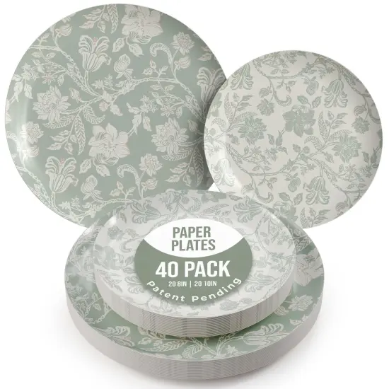 Earthtrends Heavy Duty Paper Plates for parties &ndash; Includes 8-Inch Paper Dessert Plates and 10-Inch Paper Dinner Plates &ndash; Disposable Floral Paper Plates for Parties, Weddings, Events, BBQs, Birthdays, Catering, Holidays &ndash; Elegant Tableware Set Gracy {1}