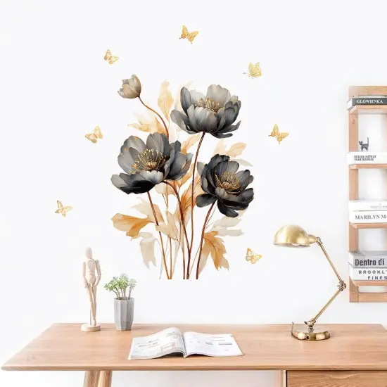 Wall Stickers Lnk Lotus Butterfly Wall Decals - Black Gold {1}