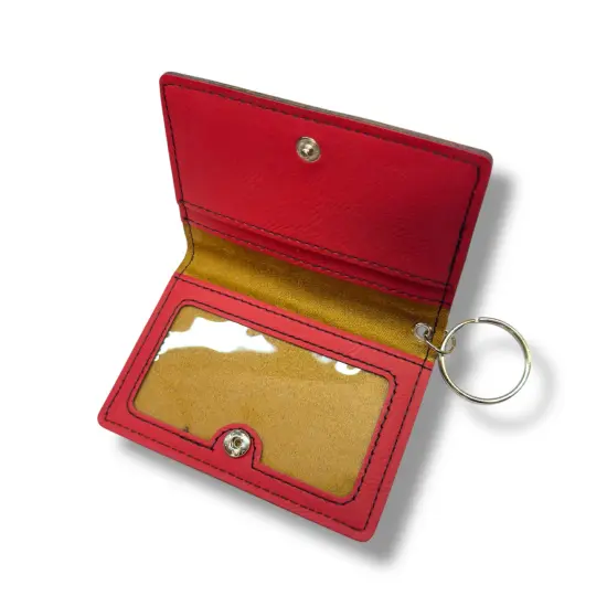 Keychain ID Holder Wallet - Wolf and US Flag - Leather Red/Black {7}