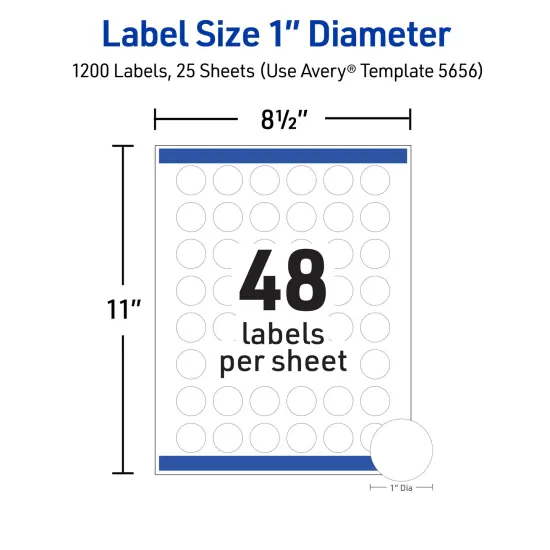 Avery Printable Round Labels with Sure Feed, 1" Diameter, Matte White, Permanent Adhesive, Laser & Inkjet Printers, 1,200 Blank Labels (5656) {5}