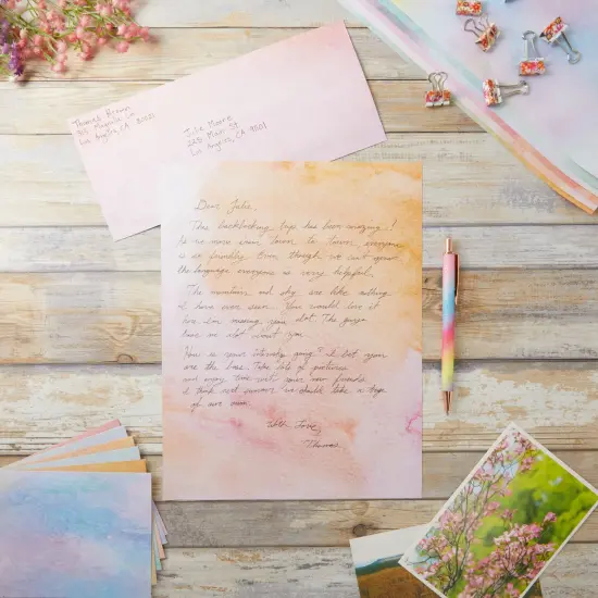 Watercolor Stationery Paper and Envelopes Set, 6 Assorted Colors (8.5 x 11 In, 48 Sheets and 24 Envelopes Set) Multicolor {2}