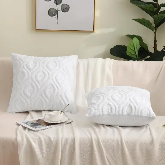 Throw Pillow Covers 18x18 Inch Set of 2, Soft Plush Faux Wool White Couch Pillow Covers, Spring Solid Dyed Accent Pillow Cases for Sofa Bed Living Room Home Decor {5}