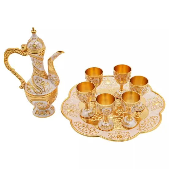 European Golden Wedding Gift Teapot Tea Tray Set with 6 Cups for Serving Tea {1}