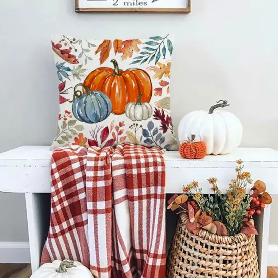 Pack of 2 Fall Orange Pumpkin Pillow Covers 20x20 {5}