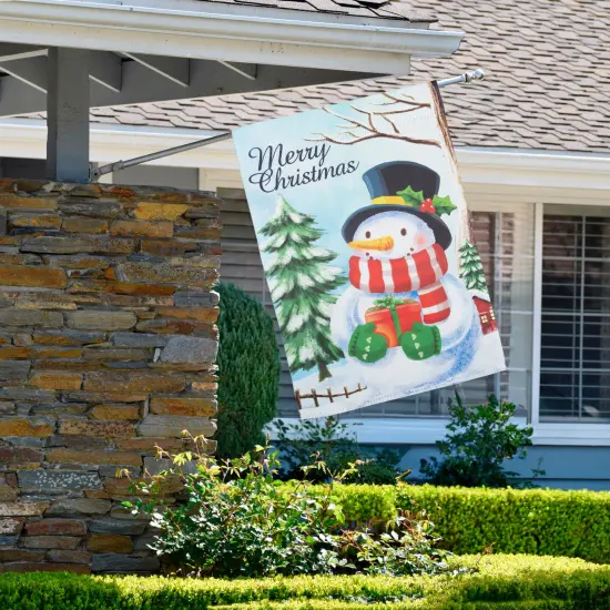 Northlight Merry Christmas and Snowman Outdoor House Flag 28" x 40" White {4}