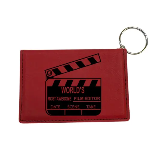 Keychain ID Holder Wallet - Worlds most awesome Film Editor - Leather Black/Gold {5}