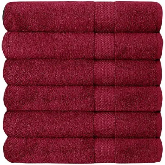 Set of 6 Hotel & Spa 100% Cotton Bath Towels 27x52 inch Red {1}