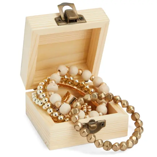 12 Pack of Small Unfinished Wooden Boxes for Crafts Supplies, Paintable Wood Treasure Chests for Jewelry and DIY Projects (2.7x2.7x1.6 in) Brown {7}