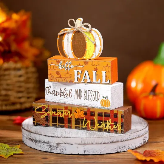 4 Pcs Fall Decorations Autumn Wooden Sign Pumpkin Thanksgiving {3}