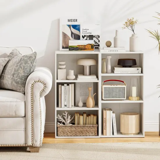 Costway 3 Tier Open Shelf Bookcase Multi-functional Storage Display Cabinet Furni White {4}