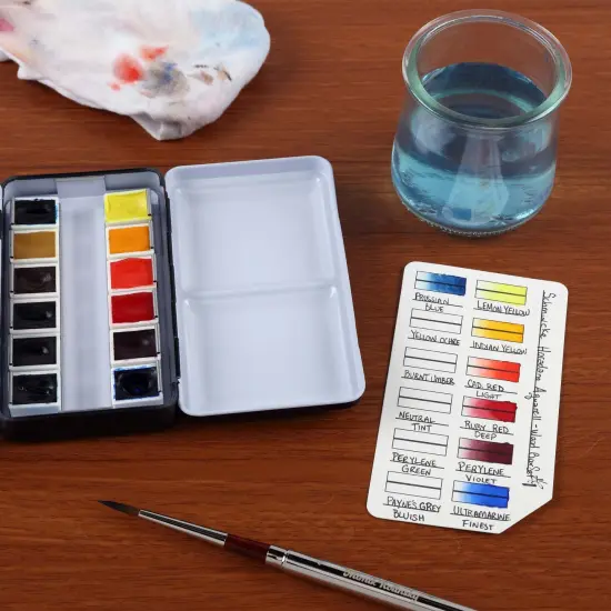 New York Central Watercolor Palette - 12 Empty Half Pans Boxes and Palette with 10 Watercolor Swatch Cards {4}