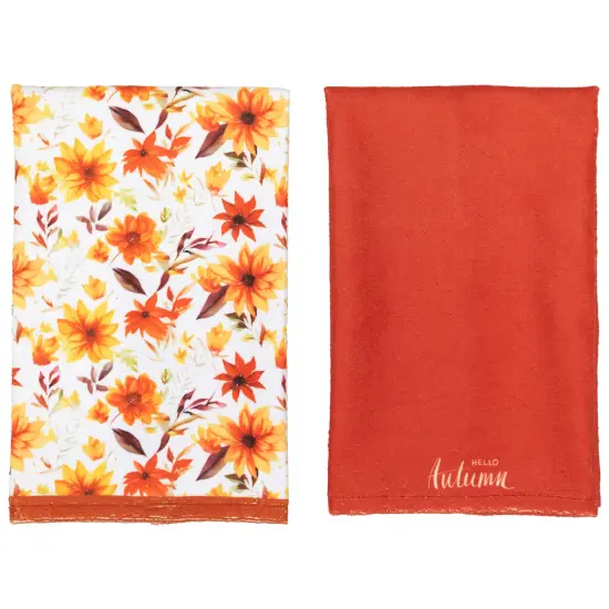 Northlight Hello Autumn and Floral Fall Harvest Kitchen Tea Towels - 26" - Set of 2 Multi {4}