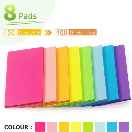 Sticky Notes Bright Colors Self-Stick Pads 8 Packs 400 Sheets {2}
