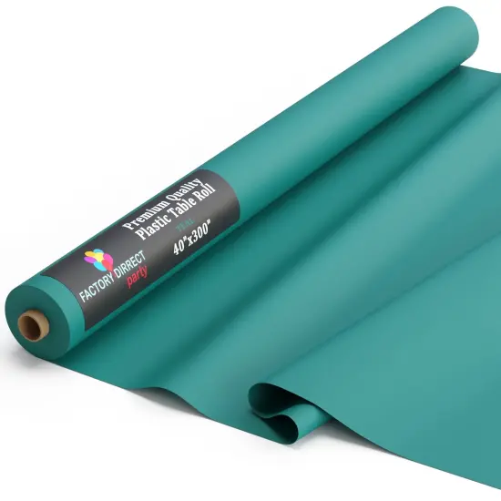Exquisite Plastic Table Cover Roll &ndash; 40" x 300' Disposable Tablecloth Roll &ndash; Premium Thick 0.5 MIL Plastic Banquet Roll &ndash; Party Table Cover Roll for Events & Catering Teal {1}