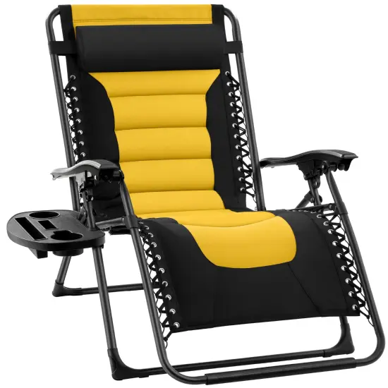 Best Choice Products Oversized Padded Zero Gravity Chair, Folding Outdoor Patio Recliner w/ Side Tray Black/Yellow {1}