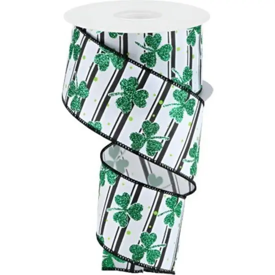 2.5" Glitter Shamrock Ribbon: Dots/Stripes (10 Yards) {1}