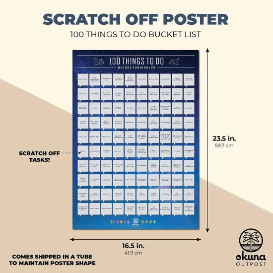 Scratch off Poster, 100 Things To Do Before Turning 100 Bucket List (16.5 x 23.5 In) {2}