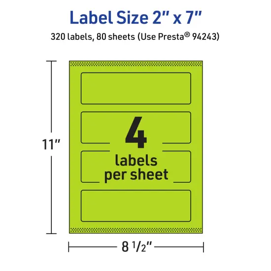 Avery Bright Green Paper Labels, 2" x 7" Rectangle {5}