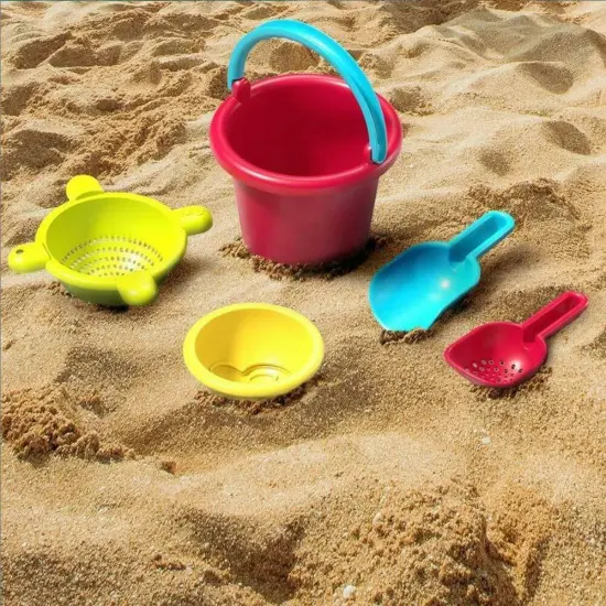 HABA Sand Toys Basic Set - 5 Piece Bundle with Plastic Pail, Sieve, Mold, Scoop and Sifting Shovel Sized just for Toddlers Ages 18 Months + Multicolor {3}