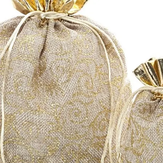 Gold Florentine Jute Fabric Bag 8'' x 10" for Elegant Packaging {5}