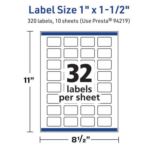 Avery TrueBlock Matte White Paper Labels,1" x 1-1/2" Rectangle {5}