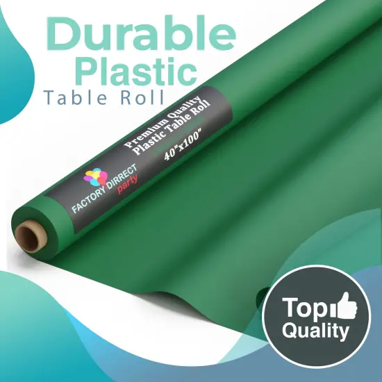Exquisite Plastic Table Cover Roll &ndash; 40" x 100' Disposable Tablecloth Roll &ndash; Premium Thick 0.5 MIL Plastic Banquet Roll &ndash; Party Table Cover Roll for Events & Catering Emerald Green {2}