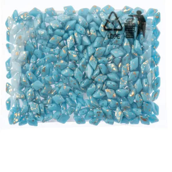 Matubo 2-Hole Czech Glass Gold Splash Gemduo Beads, 50g Turquoise Blue {2}