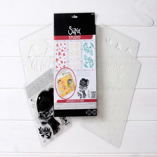 Sizzix Clear Stamp Set 5/Pkg W/Stencils 3/Pkg By Cat Kerr-Ikigai {4}