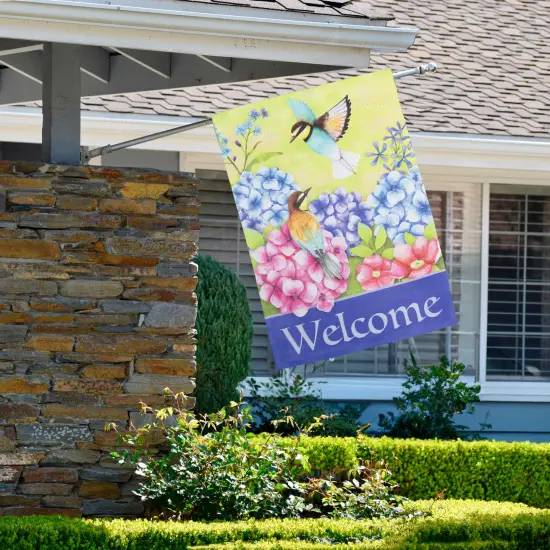 Northlight Welcome Floral Hummingbird Outdoor House Flag 28" x 40" Blue {4}