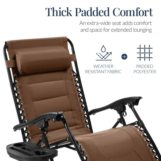 Best Choice Products Oversized Padded Zero Gravity Chair, Folding Outdoor Patio Recliner w/ Side Tray Dark Brown {4}