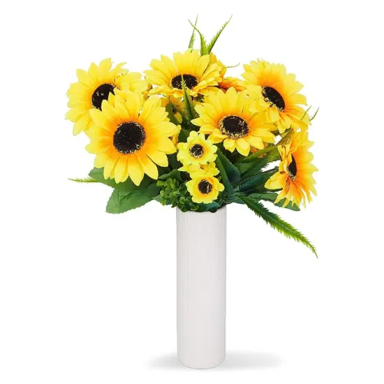 2 Bunches Artificial Sunflowers with Stems for Faux Floral Arrangements, Fake Sunflowers for Home Decor, Kitchen, Table Centerpieces, and Wedding Decor (6x7x14 in) Yellow {7}