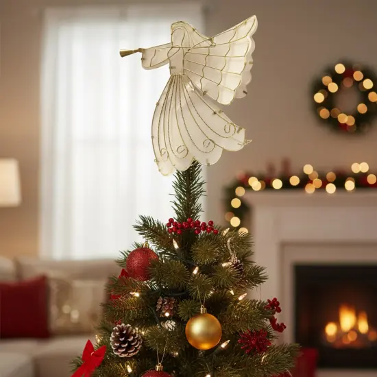 Brite Star 11" LED Lighted Gold Shimmer Angel Christmas Tree Topper - Warm Clear Lights {3}