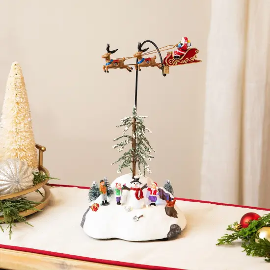 Northlight LED Lighted and Musical Flying Santa Animated Christmas Village Display - 13.5" Multi {1}