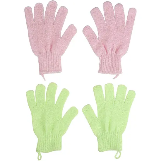6 Pairs Body Exfoliating Shower Gloves with Hanging Loop, Bath Scrub Wash Mitt for Women, Men, Spa, Massage (Red, Cream, Blue, Pink, Green, Turquoise) Multicolor {7}