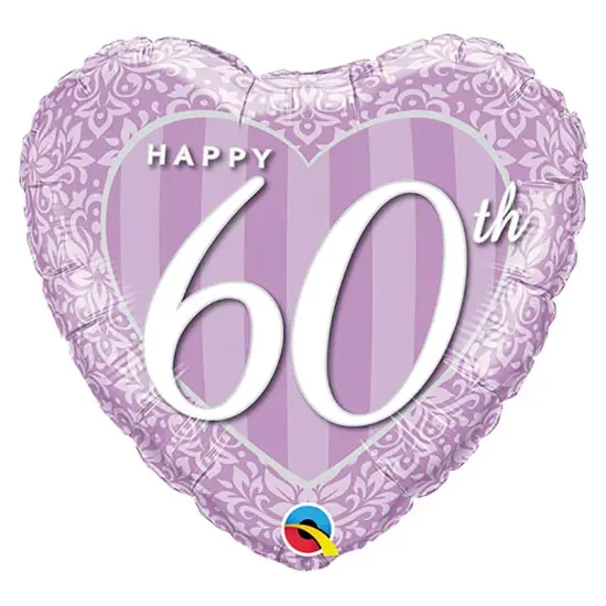 Happy 60th Damask Heart 18 Inch Foil Mylar Balloon {2}