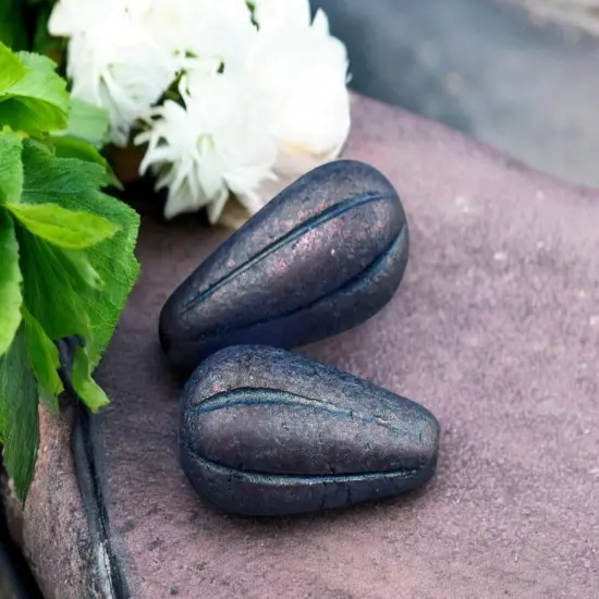 *6* 22x11mm Etched Matte Montana Blue Luster Melon Drop Beads {3}