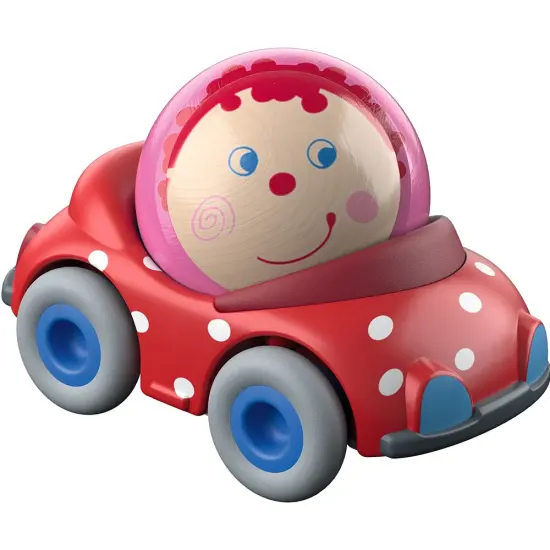 HABA Kullerbu Pauline's Convertible Ball Car - Red Polka Dot Vehicle with Wooden Ball Driver For Ages 2+ Multicolor {1}