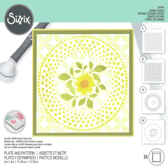 Sizzix Layered Stencils By Eileen Hull 4/Pkg-Plate And Pattern {1}