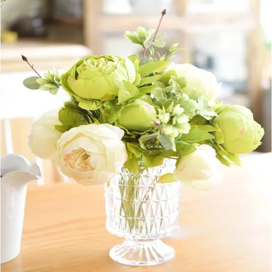 Mixed Cream Beige and Moss Green Vintage Artificial Silk Flower Peonies 2 Bouquets Floral {3}