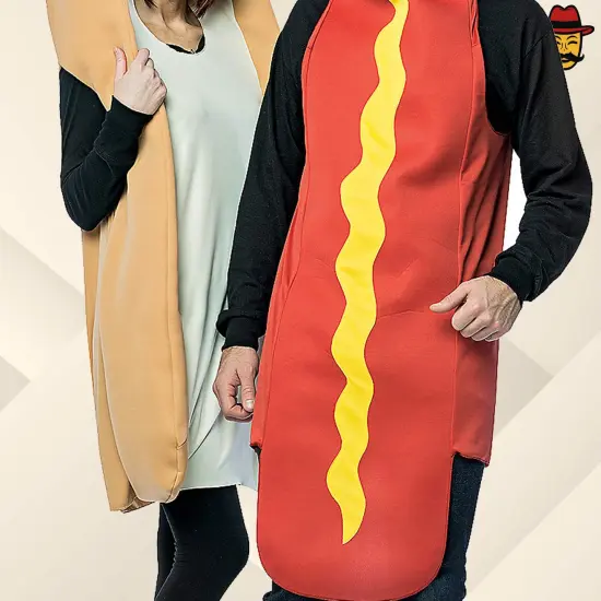 Hot Dog and Bun Couples Costume Set Funny Food Tunics Halloween Party Outfit {3}