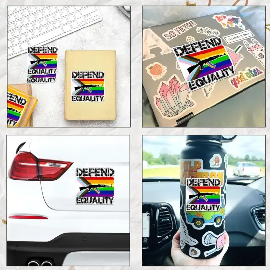 Set 3PCS 3 Inches - Defend Equality Sticker Funny Gun Stickers Progress Pride Flag and Rifle Waterproof Vinyl Decal for Water Bottles Tumbler Laptop Hard Hat Car, Trending Gifts for Women Men {4}