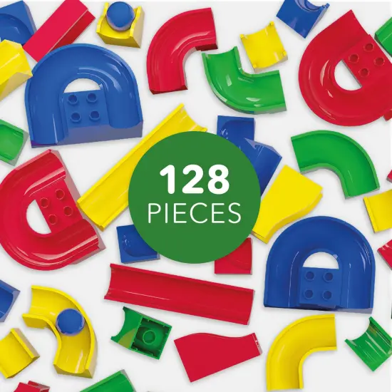 Hubelino 128 Piece Marble Run Toy - Compatible with Building Blocks - STEM Toy for Kids Ages 4+, Made in Germany, 124 Run Elements & 4 Marbles Multicolor {5}