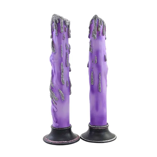 Kurt S. Adler 12.0 Inch Ghost Face Led Candle Halloween Flameless Candle Set , Halloween Decor Battery Operated Purple {2}