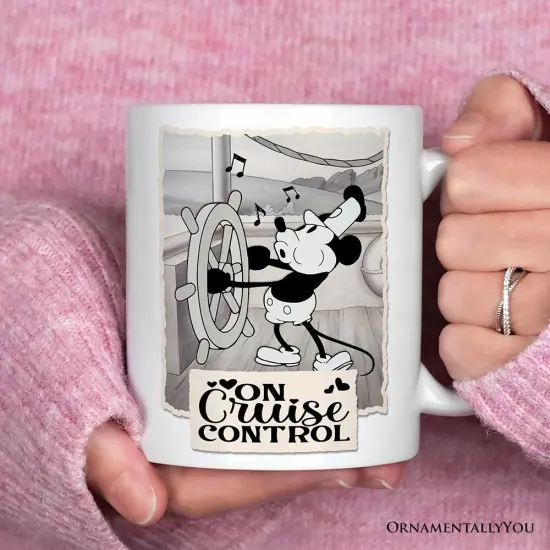 Funny Mouse On Cruise Control Mug, Classic Steamboat Willie Gift {2}