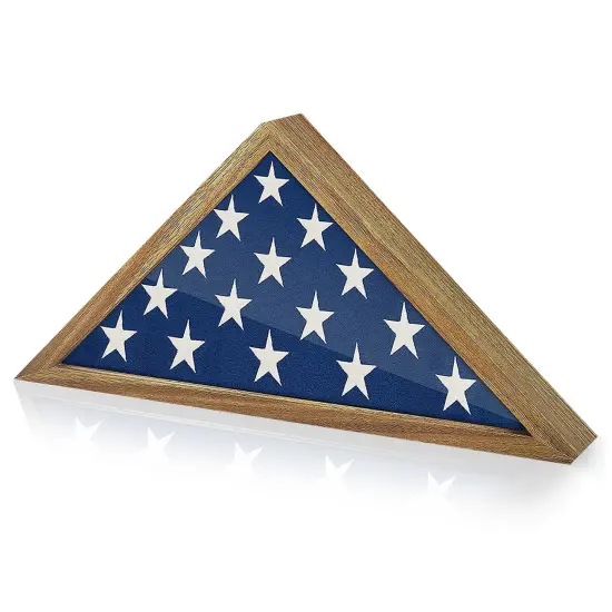 Americanflat Small Flag Display Case for Burial Flag - Fits Folded Flag - Elegant Military Flag Display Case - Plexiglass Cover - Triangle Hanging Hardware - Brown {1}