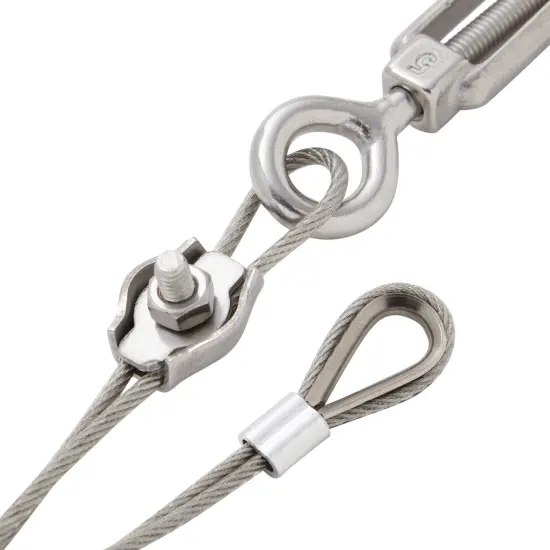 82-Foot Outdoor Light Hanging Kit with 2mm Vinyl-Coated Stainless Steel Rope and Mounting Hardware Silver {4}