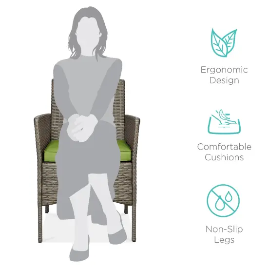 Best Choice Products 3-Piece Outdoor Wicker Conversation Patio Bistro Set, w/ 2 Chairs, Table Taupe/Pistachio {2}