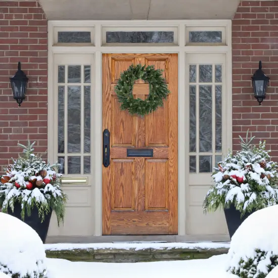 Northlight Real Touch&trade;️Pre-Lit Artificial Blue Spruce Christmas Wreath - 24" - Clear Lights Green {3}