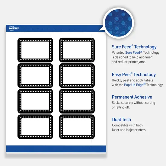 Avery Printable Rectangle Labels, Black and White Polka Dots, 2" x 3", Matte White Rectangle Labels, Permanent, Laser/Inkjet, 80ct, Great for Product Labels {3}